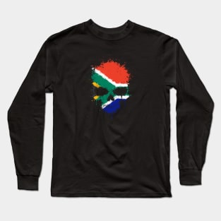 Chaotic South African Flag Splatter Skull Long Sleeve T-Shirt